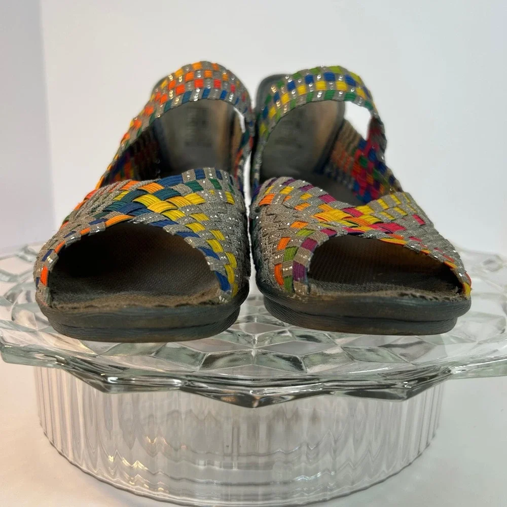 Bernie Mev Woven Mary Jane Wedge Comfort Shoes Rainbow‎ Metallic Size 37